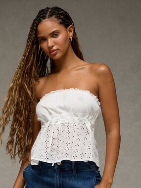 NWT AE Eyelet Babydoll Tube Top